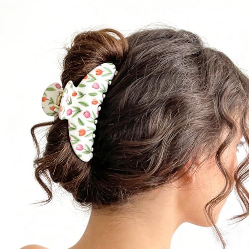 Pinzas Acrílicas para Cabello Floral 2 Pack Blanco Beis miniatura 2