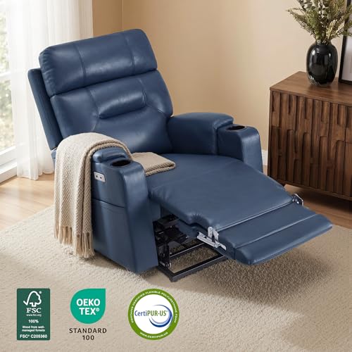 Image of MCombo Lift Chair for Tall Man 6'6'', Dual Motor Power Lift Recliner Chair for Elderly, Lay Flat for Sleeping, Heat and Massage, USB & Type C, Faux Leather 7755 (Blue)