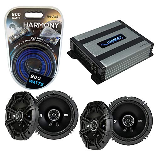Harmony Audio Bundle with Kicker (2) DSC65 Speaker Replacement & Harmony HA-A400.4 Amp Compatible with Infiniti QX4 1997-2003