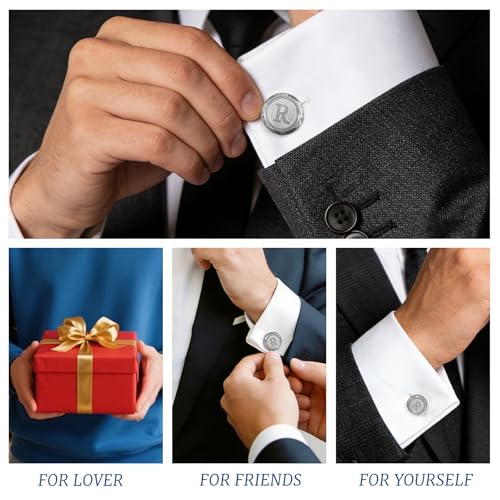Mancuernillas clásicas de acero inoxidable con letra para hombre miniatura 5