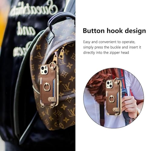 Coque iPhone 12 Pro Max anneau et cuir synthétique marron foncé chic