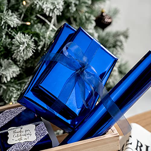 Image of RUSPEPA Royal Blue Metallic Wrapping Paper - Solid Color Paper Perfect for Wedding, Birthday, Christmas, Baby Shower - 17 Inches X 32.8 Feet