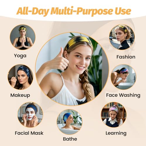 Image of Headbands for Women - 6 Pack Wide Elastic Hair Bands | Stretchy Sweatbands Hair Bands | Soft Sports Thin Head Bands | Non-Slip Accessories Bands for Fashion, Washing Face, Workouts, Yoga, Daily Use