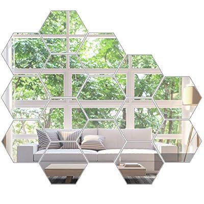 KimDaro Mirror Wall Stickers Non Glass Mirror Plastic Mirror 3D Hexagon Acrylic Mirror Wall Decor Self Adhesive Tiles (15 PCS)