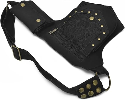 Miniatura 4 de QAZWSXE Riñonera renacentista para mujer, bolsa de muslo para mujer, bolsa de pierna caída para mujer, bolsa de cintura de encaje, cinturón de