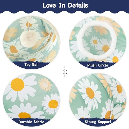 Image of Tempcore Cat Tunnel for Indoor Cats, 3 Way Collapsible Pet Play Tunnel with Teaser Wand, Peek Holes & Hanging Ball, Interactive Tube for Kittens & Rabbits, Daisy Green Printed