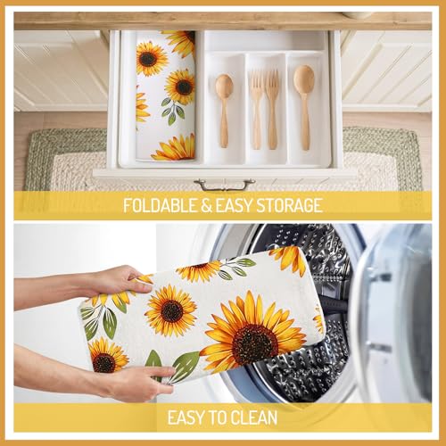 Image of Domensi 2 Pack Yellow Sunflower Microfiber Dish Drying Mat Absorbent Reusable Washable Extra Large Kitchen Counter Draining Mat Black Gingham Pad for Coffee Bar Kitchen Decor 18x24 Inch