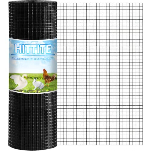 HITTITE Hardware Cloth 1/2 inch 36 x 50 ft, 19 Gauge Welded Black PVC Coated Wire Mesh, Galvanized Welding Chicken Wire Fence Mesh for Chicken Coop and Home Improvement Projects.