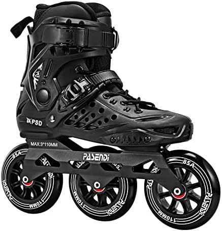 PASENDI Professional 3X110Mm Wheels Inline Skates for Adult Women Men - Outdoor Fitness Single Row 3Dw Speed Skates (US Men 9.5/Women 10.5/28.5CM, Black)