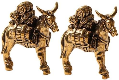 Acxico 2PC Vintage Brass Donkey Figurine, Anime-Inspired Detailed Craftsmanship Decor for Bedroom Kitchen Living Room, Versatile Traditional Decor image 2