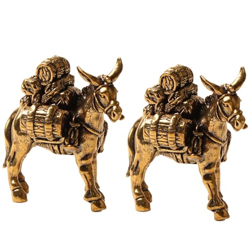 Acxico 2PC Vintage Brass Donkey Figurine, Anime-Inspired Detailed Craftsmanship Decor for Bedroom Kitchen Living Room, Versatile Traditional Decor