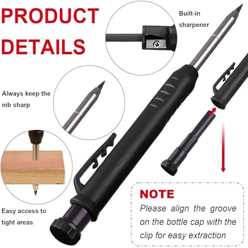 Tischler Bleistifte Set, Basicon 3 Tieflochmarker Bleistift mit 39 Vielseitige Minen, Druckbleistift Marker mit Eingebauter Spitzer Baustelle Stifte baustellen bleistift für Holzbearbeitung, Baustelle