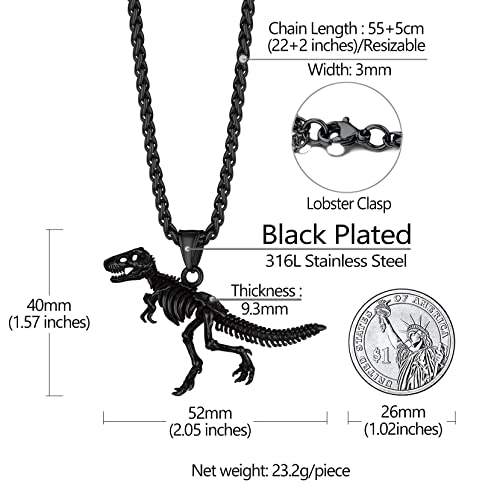 Richsteel Crocodile Dinosaur Raven T-Rex Skeleton Necklace for Men Punk Animal Fossil Jewelry4