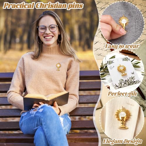 Image of Yinkin 24 Pcs Catholic Pins First Communion Lapel Pins Gold Toned Gifts Bulk Minister Catholic Religious Medal Christian Jewelry First Holy Communion Gifts Inspirational Spiritual Stuff