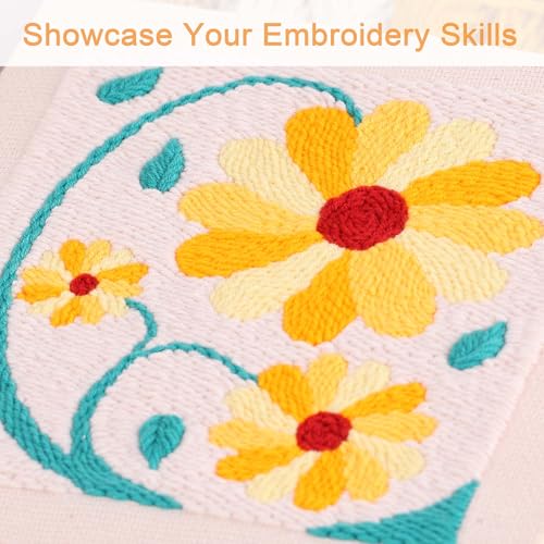 Image of REEWISLY Punch Needle Frame with Fabric, Yarns, Threader,Embroidery Starter Kit, Embroidery Hoops & Rug Punch (65213)
