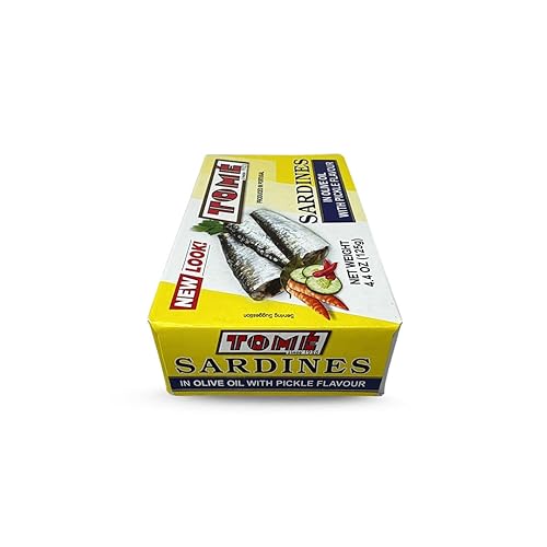 Miniatura 3 de 4 paquetes de sardinas Tomé (en aceite de oliva con sabor a pepinillo) 4.41 oz Ea