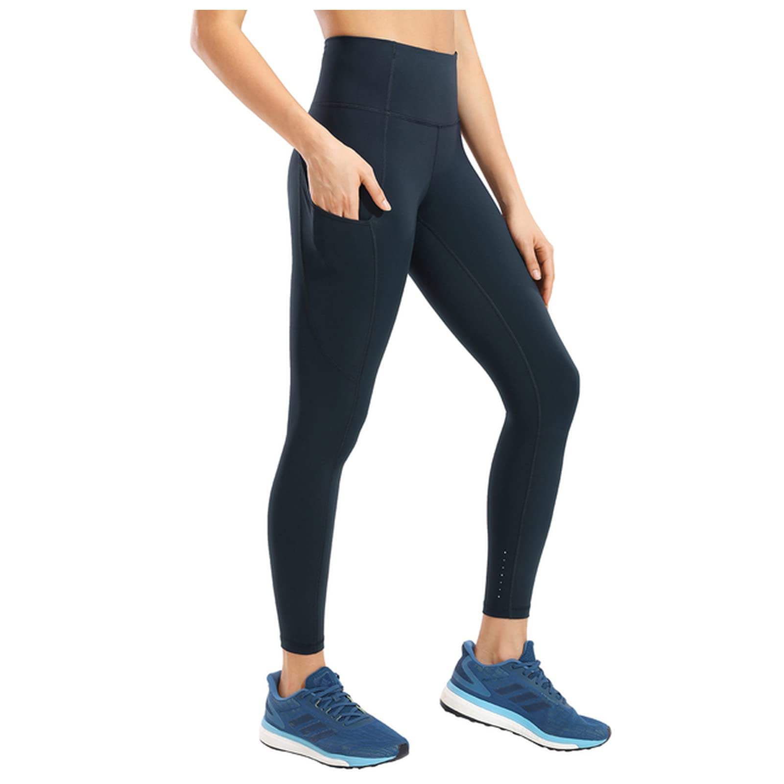 Polainas Impermeables Pantalones de yoga de cintura alta de las mujeres con bolsillos desnudos sentidos entrenando leggings-25 pulgadas Polainas Trail Running ( Color : True Navy20 , Size : Medium )