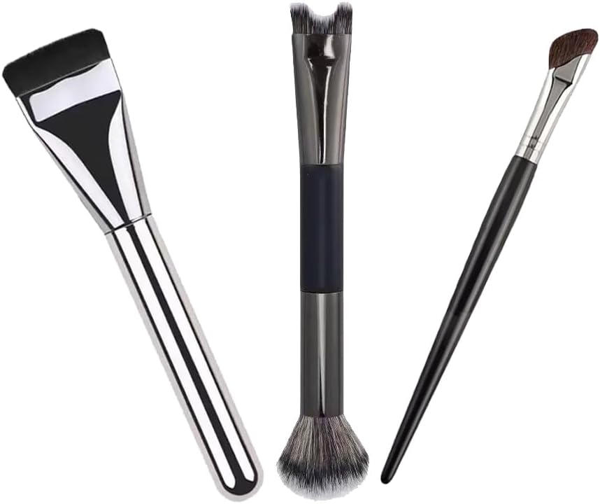 3 Pcs Nose Contour Brush, 2 in 1 U-Shaped Dual-End Contour, Angled and Flat Brushes Sculpting Makeup Tools for Makeup Noses Sculpting Highlighting Defining