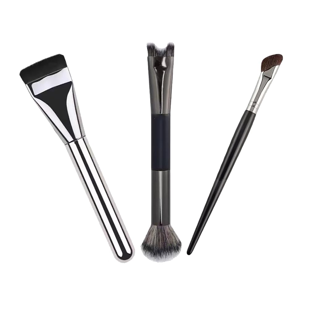 3 Pcs Nose Contour Brush, 2 in 1 U-Shaped Dual-End Contour, Angled and Flat Brushes Sculpting Makeup Tools for Makeup Noses Sculpting Highlighting Defining