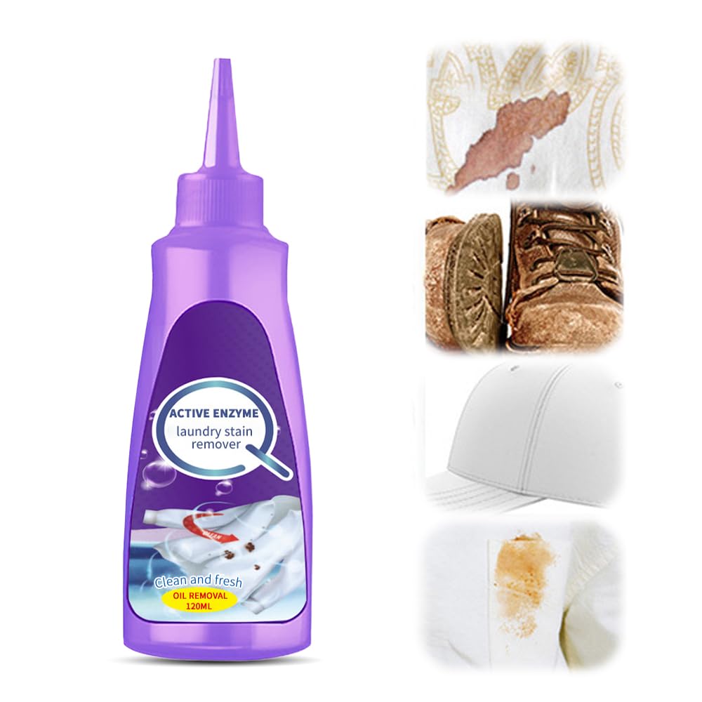 Active Enzyme Clothing Stain Remover, 2024 New Garment Stubborn Stain Cleaner, Clothes Oil Stain Remover, Fast Laundry Stain Remover, Stubborn Stains Cleaner for Most Types of Clothes (120ml) (1)