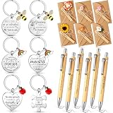 Jetec 6 Sets Regalo Maestro, 6 Llavero de Agradecimiento en Español, 6 Bolígrafos de Madera, 6 Tarjetas con Flores Artificiales, Regalo Agradecimiento Profesora Primaria para Navidad Jubilación
