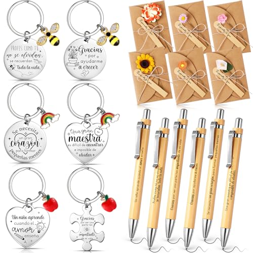 Jetec 6 Sets Regalo Maestro, 6 Llavero de Agradecimiento en Español, 6 Bolígrafos de Madera, 6 Tarjetas con Flores Artificiales, Regalo Agradecimiento Profesora Primaria para Navidad Jubilación Jetec 6 Sets Regalo Maestro, 6 Llavero de Agradecimiento en Español, 6 Bolígrafos de Madera, 6 Tarjetas con Flores Artificiales, Regalo Agradecimiento Profesora Primaria para Navidad Jubilación