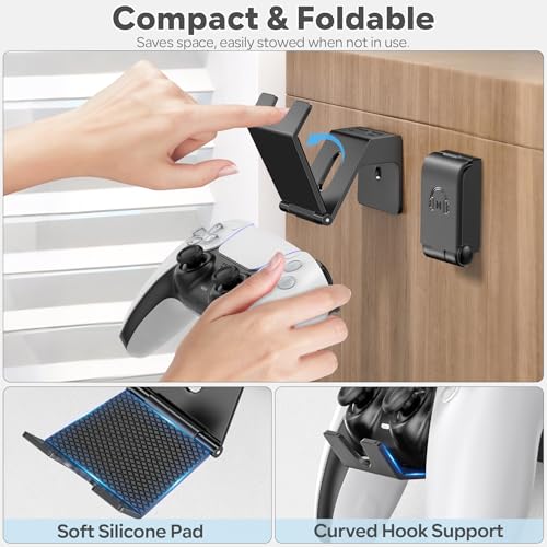 Soporte Plegable de Pared para Auriculares y Mandos - Gancho Universal para Accesorios de Juegos - 4 Piezas - imagen 3