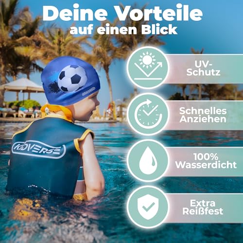 KIDVERSE Badekappe Kinder wasserdicht - Schwimmhaube Kinder mit Anti-Rutsch-Noppen - Badekappen für Schwimmer mit UV Schutz - Schwimmhaube Jungen - Reißfeste Badehauben in verschiedenen Größen