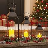 Dekorative Metall-Laternen für drinnen und draußen, Kerzenhalter für Veranda, Terrasse, Kamin, Boden, Hochzeit, Weihnachten, Herbst, Urlaub, Bauernhaus-Tischdekoration (schwarz, 3 Stück, 50,8 cm, 39,9