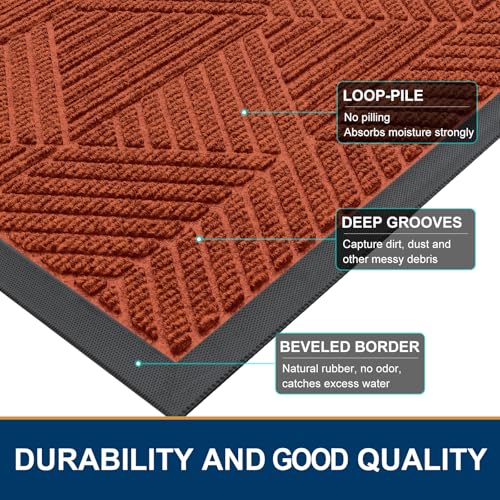 Image of Smiry Front Door Mat Outside Entrance, Heavy Duty Sturdy Natural Rubber Doormat, Trap Dirt and Moisture, Easy Clean Low Profile Mats for Indoor Outdoor Entry, Irregular Triangle (29.5x17, BRN-Orange)
