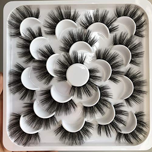 PLEELL False Eyelashes Fluffy Faux Mink Long Dramatic Wispy Handmade Volume Natural Look Soft Lightweight Reusable Makeup Lashes