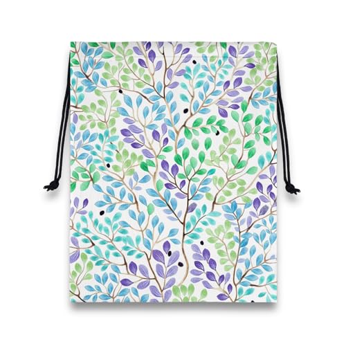 Image of Grip Bag for Gymnast Watercolor Leaf Print Drawstring Athlete String Bag for Sport