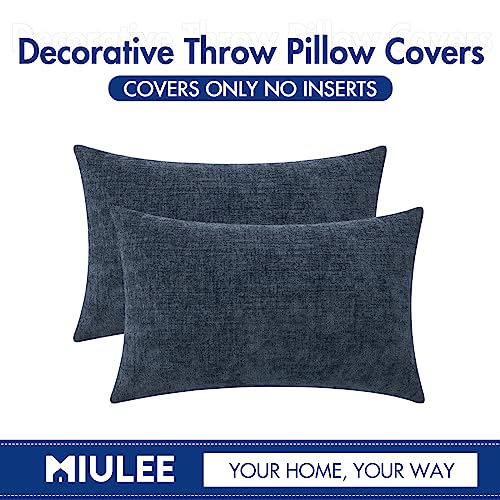 Image of MIULEE Pack of 2 Couch Throw Pillow Covers 12x20 Inch Soft Navy Blue Chenille Lumbar Pillow Covers for Sofa Living Room Solid Dyed Cases