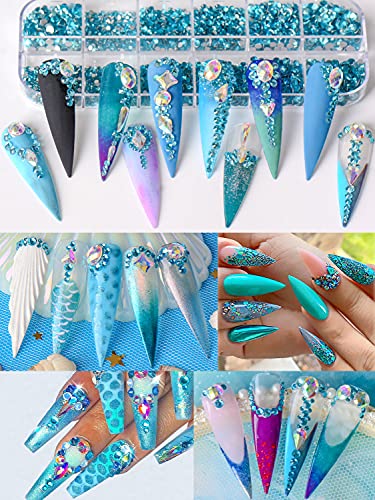 Warmfits 3600Pcs Nail Art Rhinestone Crystal Rhinestones Beads Nail Gems Mermaid Nail Design Round Shaped Flatback Gems Stones Studs 6 Sizes With Box For Nail Design Craft Art Shoes #TOP1