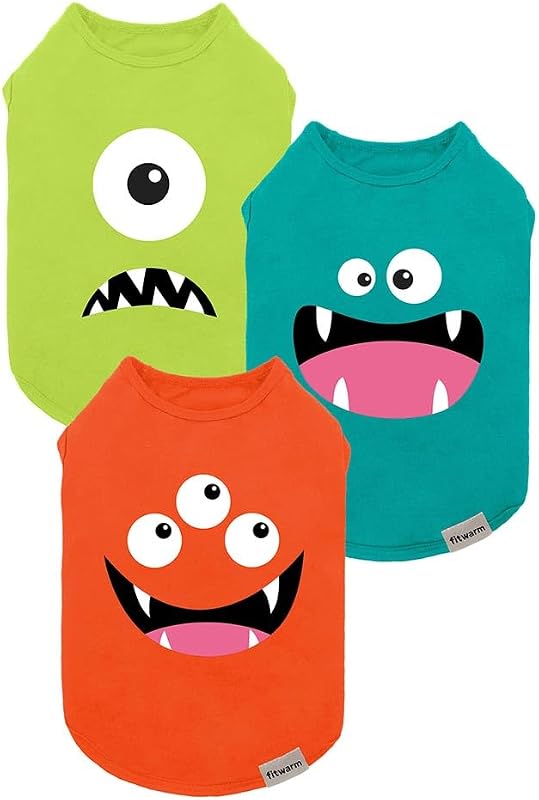 Pack de 3 camisetas para perros monstruo, remera ligera para perros divertidos, ropa de verano para perros pequeños, niña, atuendo para mascotas, naranja, verde, verde azulado, pequeño