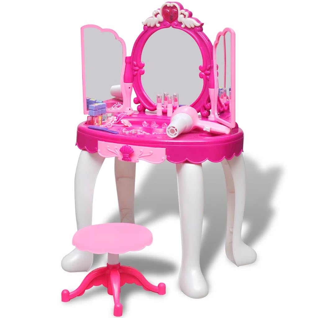Home Garden - Mesa de tocador de pie con 3 espejos para niños con luz/sonido