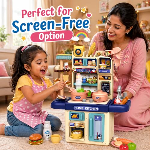 Image of Kids Kitchen Playset with Realistic Steam & Lights | 39 PCS Pretend Play Cooking Set with Sink, Stove, Oven, Fridge & Accessories | Mini Kitchen Toy Set for Girls Age 3+ Year