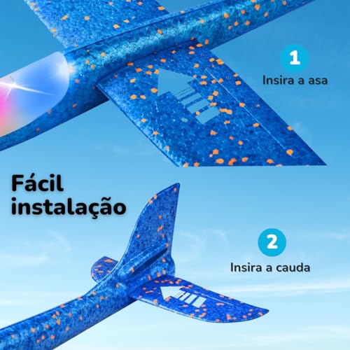 Kit com 4 Aviões Planadores Manuais de Espuma, Cores Sortidas, com Luzes LED RGB Piscando