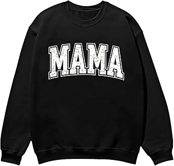 Oversized Sweatshrit for Women Ribbed Hem Cuffs MAMA Sweatshirts Black