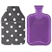 HomeTop Premium Classic Rubber Hot or Cold Water Bottle with Soft Fleece Cover (2 Liters, Purple/Gray Polka Dot Envelope Cover)
