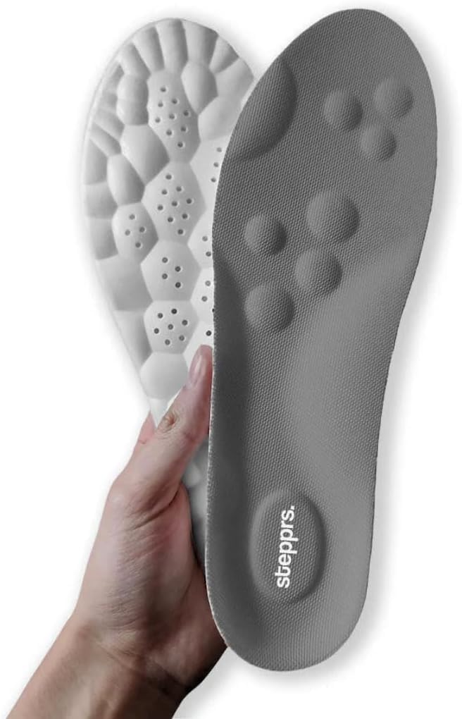 Amazon.com: Original Stepprs Comfort Shoe Insoles for Men Women Adjustable  Size 4D Memory Foam Cloud Soles Arch Support Improved Posture (Gray, US Men  7.5-10.5) : Health & Household