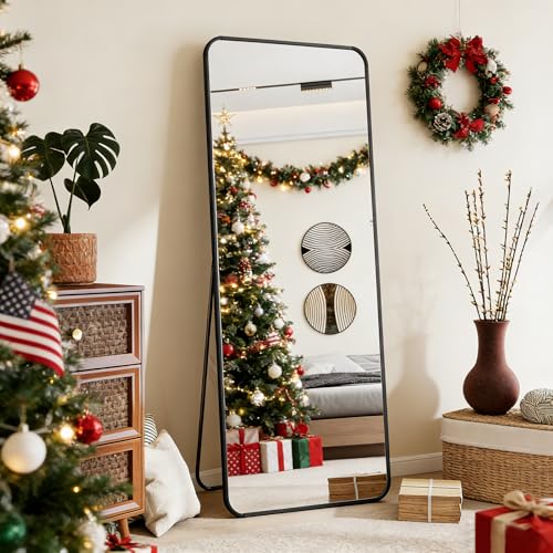 Image of BEAUTYPEAK Black Full Length Mirror, 56 inchx21 inch Rounded Corner Floor Mirror Standing Hanging or Leaning Against Wall, Suitable for Bedroom or Dressing Room