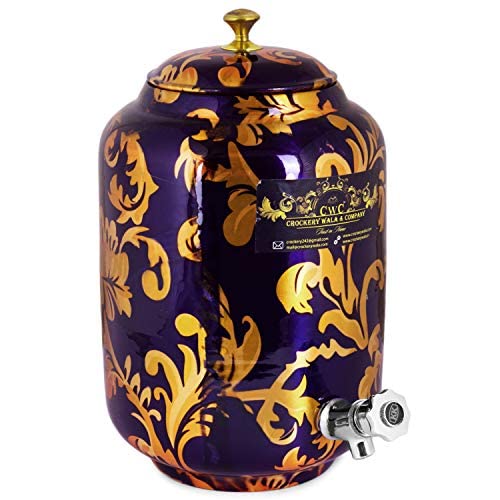 Crockery Wala And Company Printed Design Copper Water Dispenser Pot Matka Storage Joint Less Leakage Proof Water Container Dispenser Jar 4000 Ml