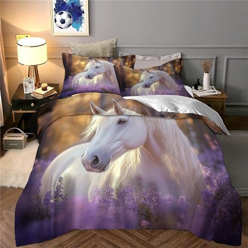 Housse de couette cheval blanc en microfibre durable impression 3D