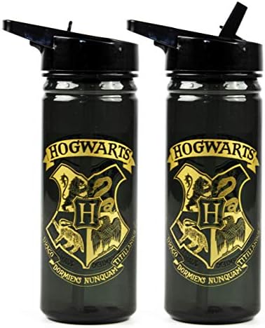 Harry Potter Water Bottle Kids Adults | Boys Girls Hogwarts Magic BPA Free Black School Drink PE Cup | 600ML Flip Lid with Carry Handle One Size