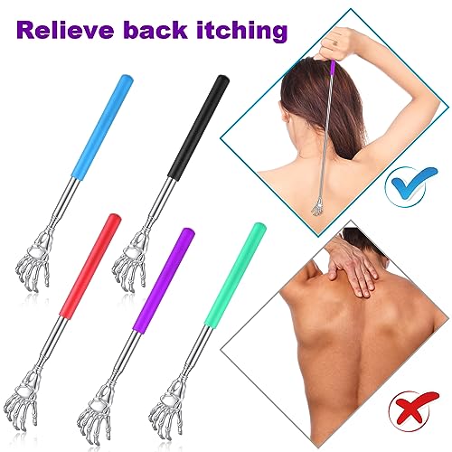 LOYIM 100 Pieces Back Scratchers Telescoping Back Scratcher Bulk for Women Men Skull Hand Shaped Extendable Stainless Steel Massage Tool for Adults Christmas Gift