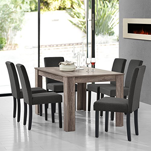 Set Da Pranzo Tavolo Rettangolare Con 6 Sedie Imbottite - Effetto Rovere Antico/Grigio [En.Casa] - 2