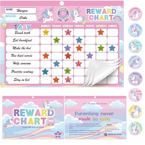 Magnetic Reward Chart For Kids 32 Perforated Chore Charts Unicorn