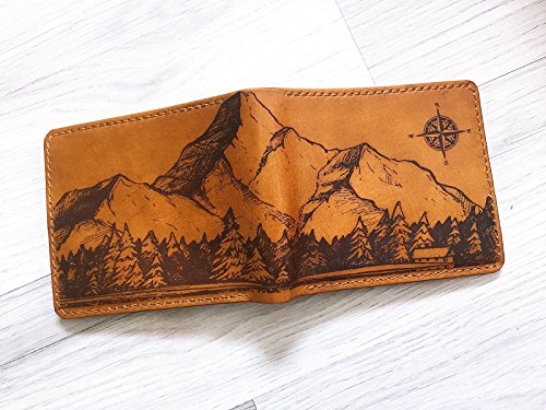 Unik4Art - Personalized Mountain Genuine Leather Handmade Men Wallet, Bifold Leather Anniversary Gift For Him, Personalized Christmas Men Gift 2021 #TOP1