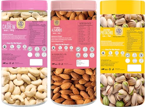 Image of 41 Foods Premium Dry Fruits Combo of Almonds Cashews and Pistachios | Pack of 3 | 150g Each | 450g